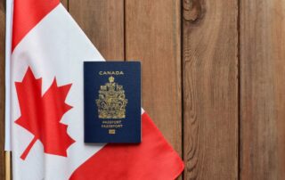 Canada flag with passport.