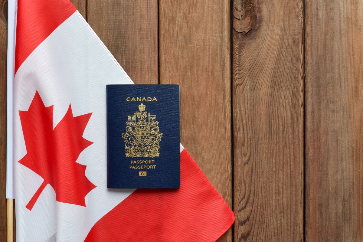 Canada flag with passport.