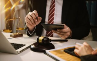 Lawyer reviewing case files.