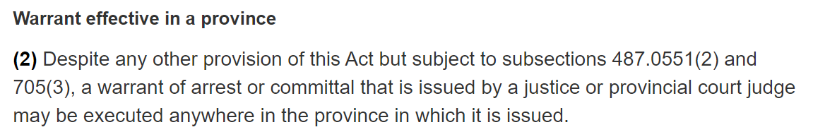 What If I have an Arrest Warrant in a Another Province 