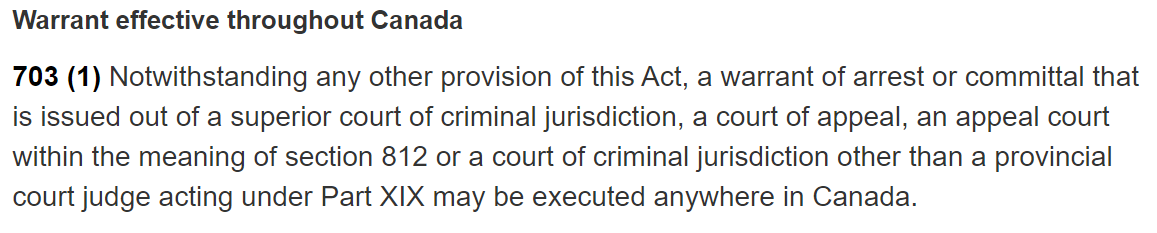 What If I have an Arrest Warrant in a Another Province