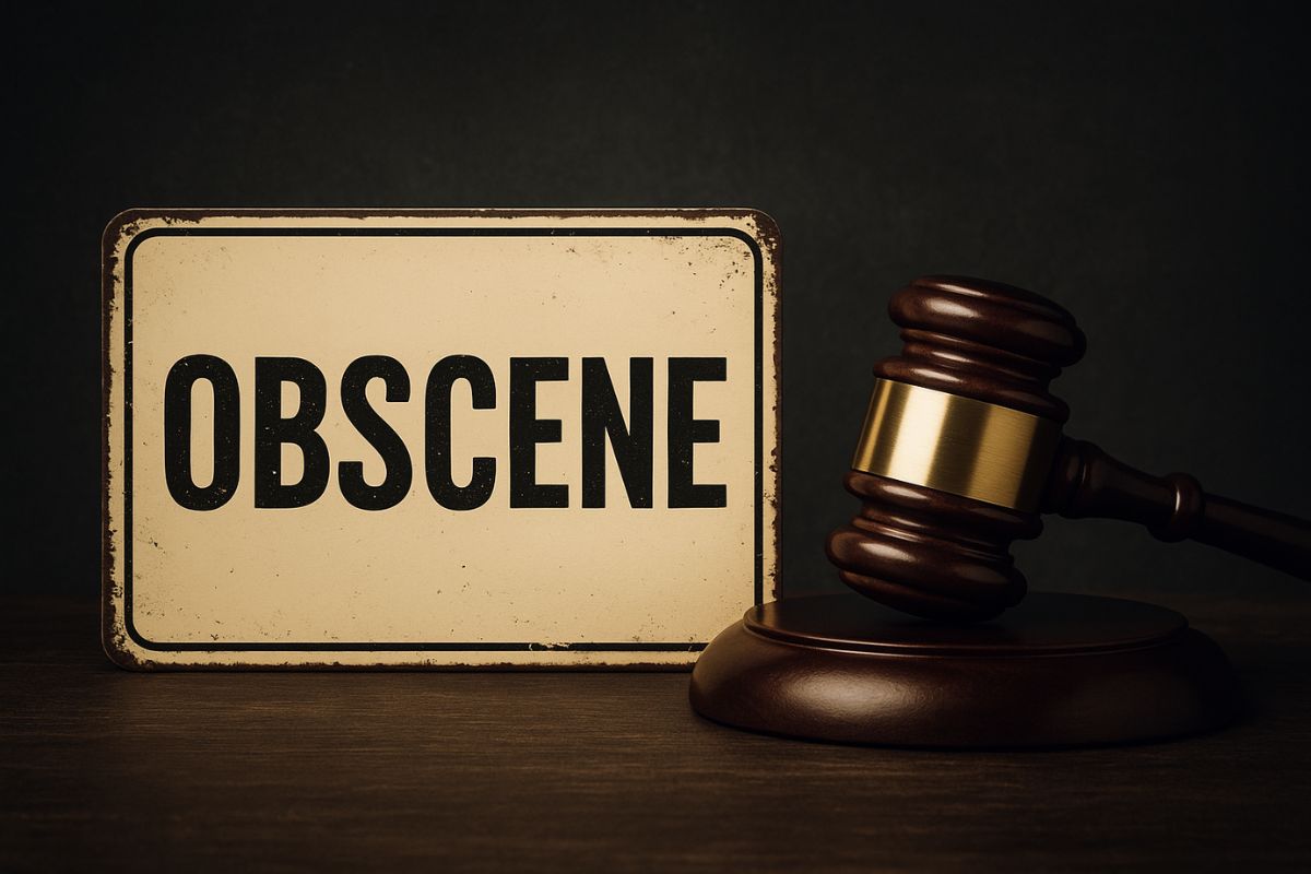 A gavel with an Obscene label.
