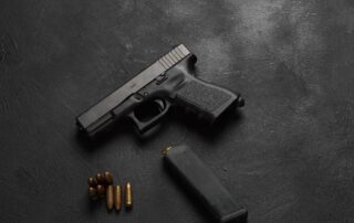 Handgun and bullets.