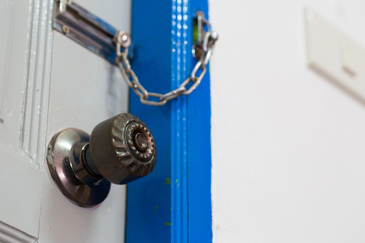 A door knob with a chain lock