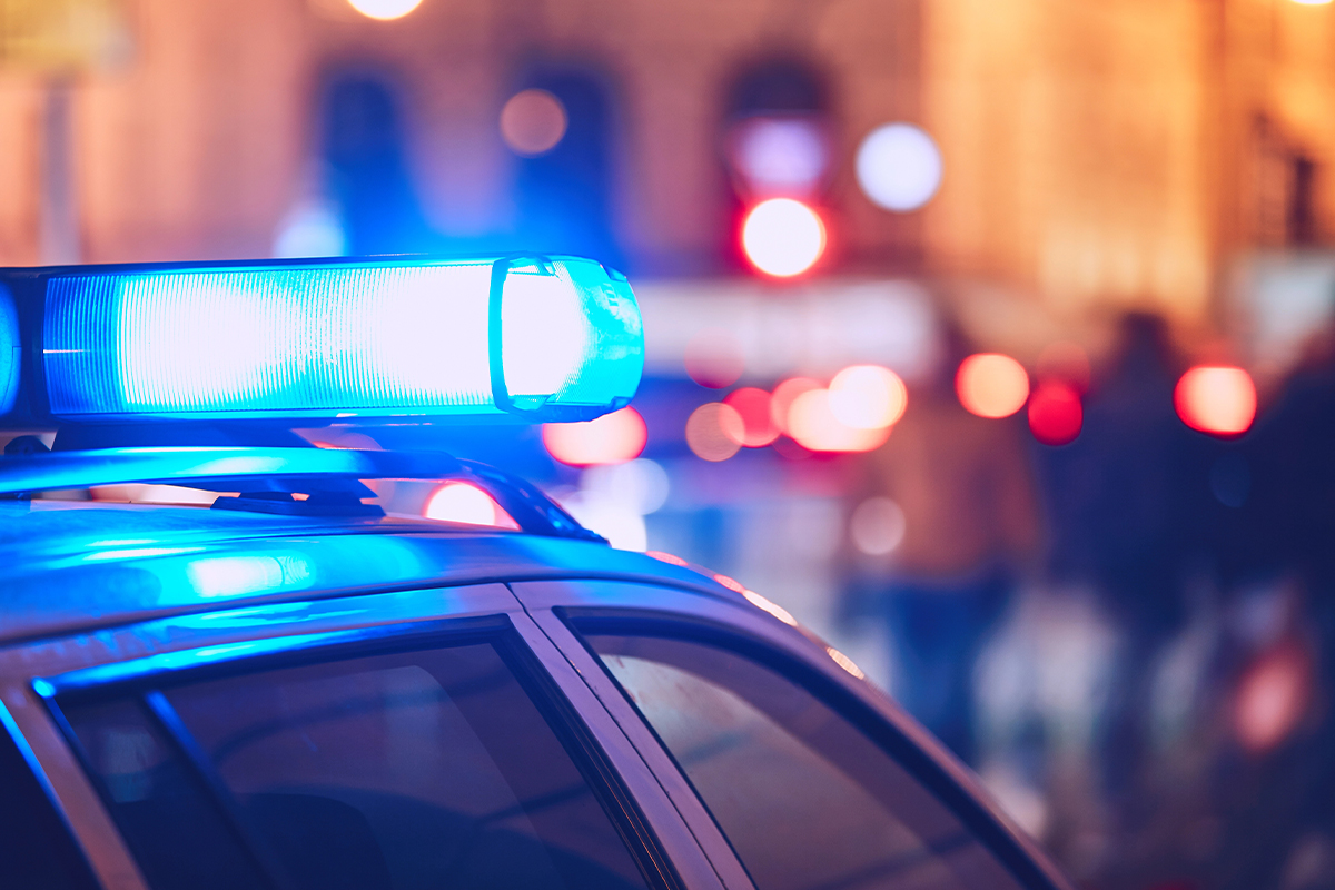 A police car with flashing lights