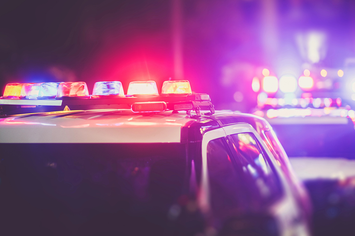 A police car with flashing lights