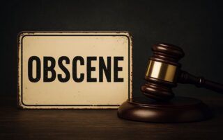 A gavel with an Obscene label.